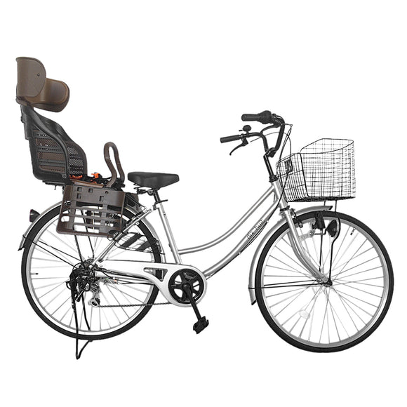 dixhuit(ディズウィット) チャイルドシート付 自転車 ママチャリ 26インチ 6段変速ギア シルバー