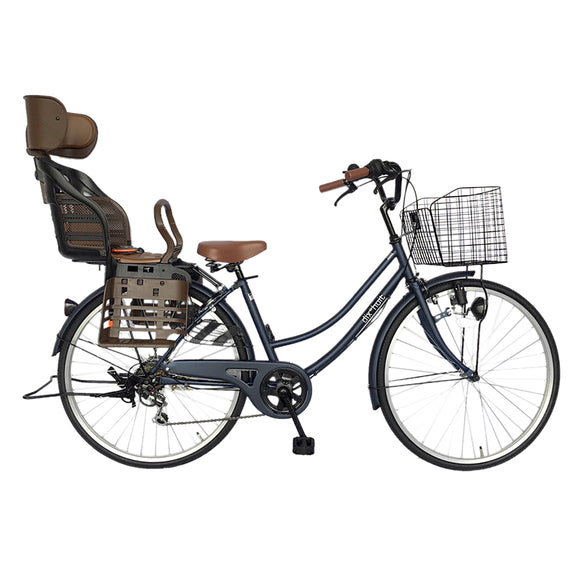 dixhuit(ディズウィット) チャイルドシート付 自転車 ママチャリ 26インチ 6段変速ギア ネイビー